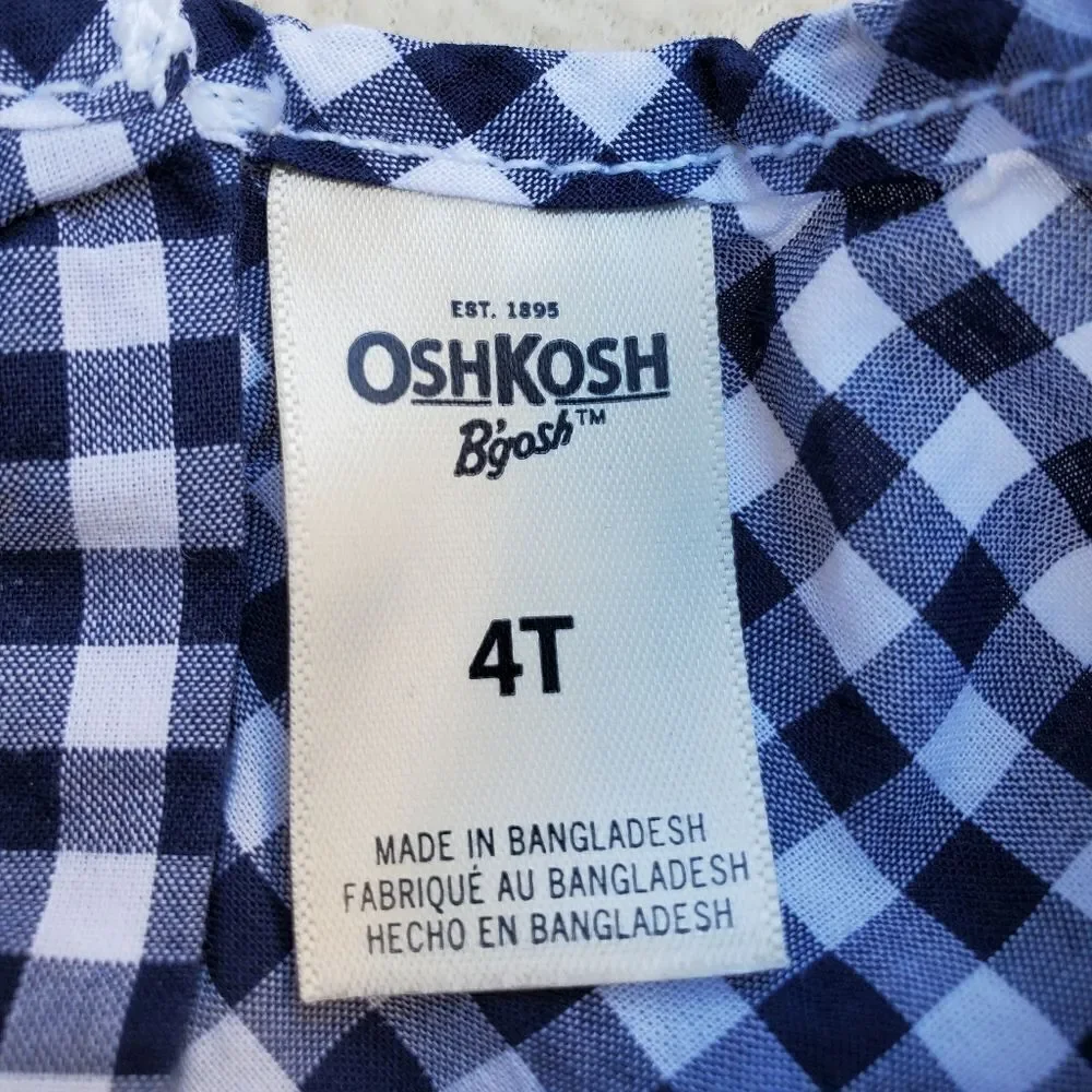 OshKosh B'Gosh navy and white buffalo plaid cap sleeve babydoll shirt Size 4T